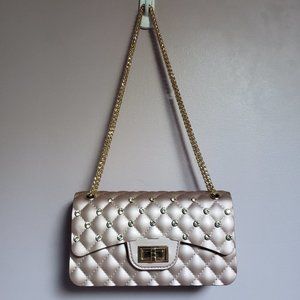 LA Express Purse - Pinkish Copper Purse with Peridot type Rhinestones NWOT